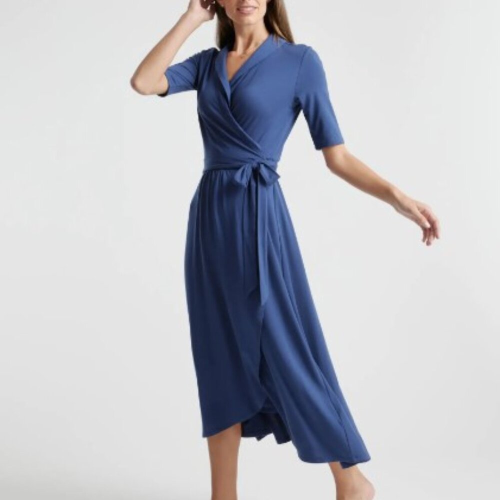 Quince Women's Tencel Jersey Midi Wrap Blue S - Picture 2 of 3